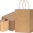vanhel 50 PCS Gift Bags with Handles,8 x 4.25 x 10.5 Inches,Gift bag,Brown Paper Bags with Handles bulk, Shopping,Party, Retail, Merchandise, Favor, 50 count