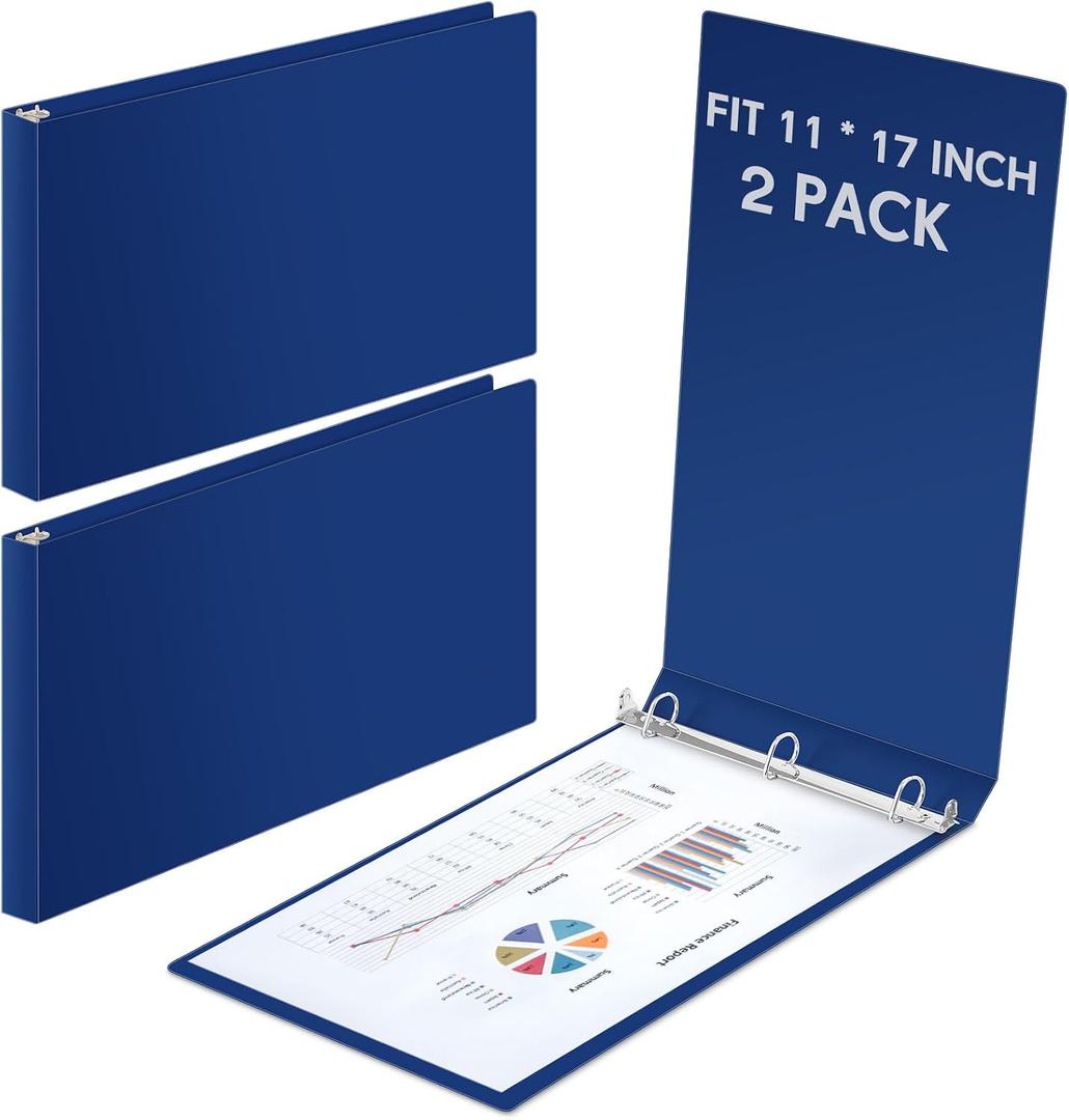 2 Pcs 3 Ring 11 X 17 Inch View Binders 1.5 Inch Rings, Blue
