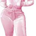 yidengymx Womens 2 Piece Velour Tracksuit Two Piece Outfits for Women Long Sleeve Zip Up Crop Tops Sweatpants Sets Pockets (Medium, Hoodie/Wide Leg Pants-light Pink)