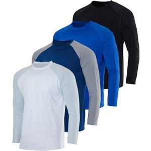 Real Essentials 4 Pack: Mens Long Sleeve Rash Guard Shirt UPF 50+ Swim Beach UV Sun Protection Fishing Quick Dry (Big & Tall) (X-Large, Set 3)