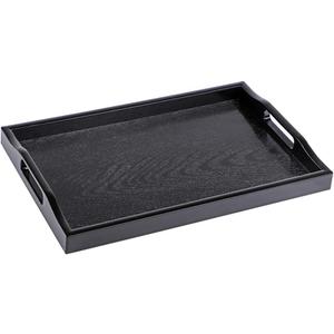 MDLUU Plastic Serving Tray, Ottoman Tray with Cutout Handles, Rectangle Butler Tray for Breakfast in Bed, Coffee Table Decor, Party (Black)