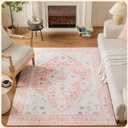 Istana 8x10 Area Rug - Pink Boho Rugs for Living Room 8x10 - Foldable Small Rugs for Bedroom - Stain Resistant Washable Rug Non Slip - Eco-Friendly Area Rugs Indoor Palace Medallion