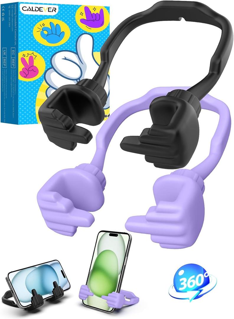 2 x Stocking Stuffers for Teens Girls Women Adults Gifts: Lazy Cell Phone Stand Unique Gesture Phone Holder for Desk Gag Gifts for Teenage Boys Men Cool Gadget Funny White Elephant Trendy Stuff Christmas (2, Black&Purple)