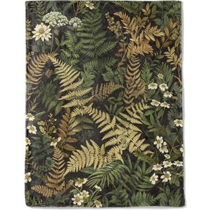 Botanical Flannel Blanket - Lightweight Soft Cozy Unique Gifts Blankets for Nature Lovers,Kids,Adult,Women,Wildflower Plant Fern Leaves Throw,Home Room Modern Forest Decor 50x60in