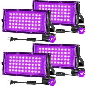 50W LED Black Lights IP66 Waterproof Black Light Outdoor with 5.9ft Plug+Switch, Flood Blacklight for Halloween Glow in The Dark Party Stage Light Neon Glow Birthday 4 Pack