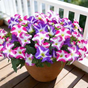 FULLMUSIC Spring Artificial Flowers for Outdoors, UV Resistant Fake Morning Glory, Look Real Faux Silk Plants for Front Door Garden Porch Planter (Fuchsia Purple)