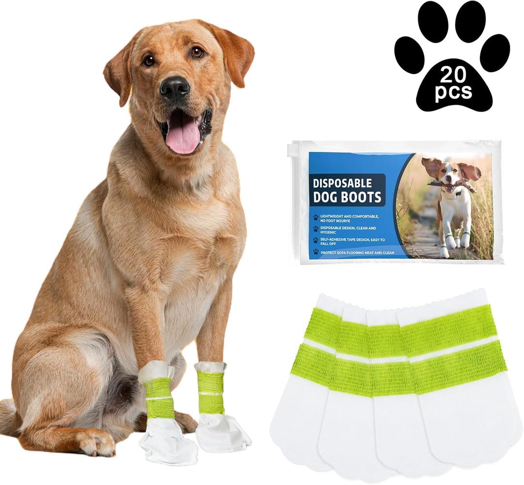 Disposable Waterproof Dog Booties for Paw Protection, Disposable Dog Socks Booties with Double-Layer Bandage for Small Dogs,Dog Paw Socks Protector for Small Medium Dogs (L-Width 1.5-3.14in)