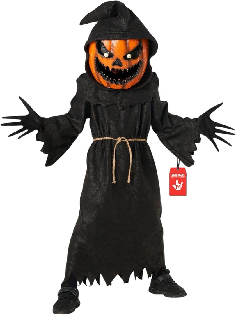 Morph Pumpkin Costume Kids, Pumpkin Grim Reaper Costume Kid, Halloween Costumes For Kids, Scary Halloween Costumes For Boys (7-9 Years)