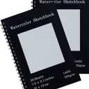 Set of 2, Each with 20 Sheets, 7.5 x 5.1 Inches, 140 lb Cold Press Watercolor Paper, 1150 GSM Black Hard Cover, Spiral Bound, White Pages for Drawing and Painting