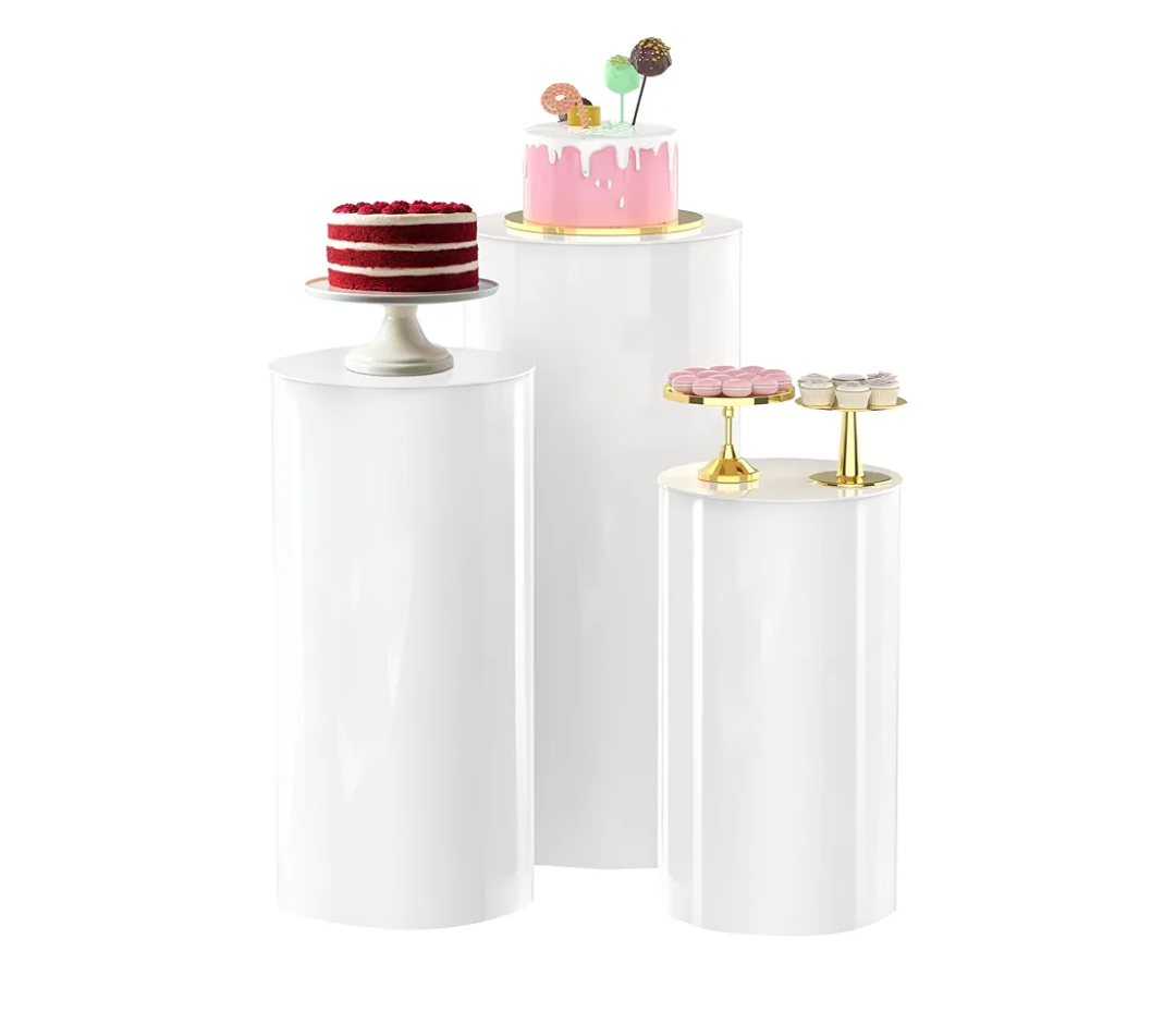 White Cylinder Pedestal Stands - 3 Pieces - White Party Cylinder Table for Wedding Party or Babyshower - Party Decor - 35.4''(L),29.5''(M),23.6''(S)