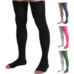 Doc Miller Thigh High Compression Socks - Open Toe, 20-30mmHg for Varicose Veins, Calf, Leg & Ankle Support, Pregnancy & Maternity Stockings, (Large (1 Pair), Black)