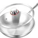 LOLYKITCH 12.5 Inch Tri-Ply Stainless Steel Wok Pan with Lid, Induction Stir-Fry Pan, Dishwasher and Oven Safe, Heavy Duty and Detachable Handle