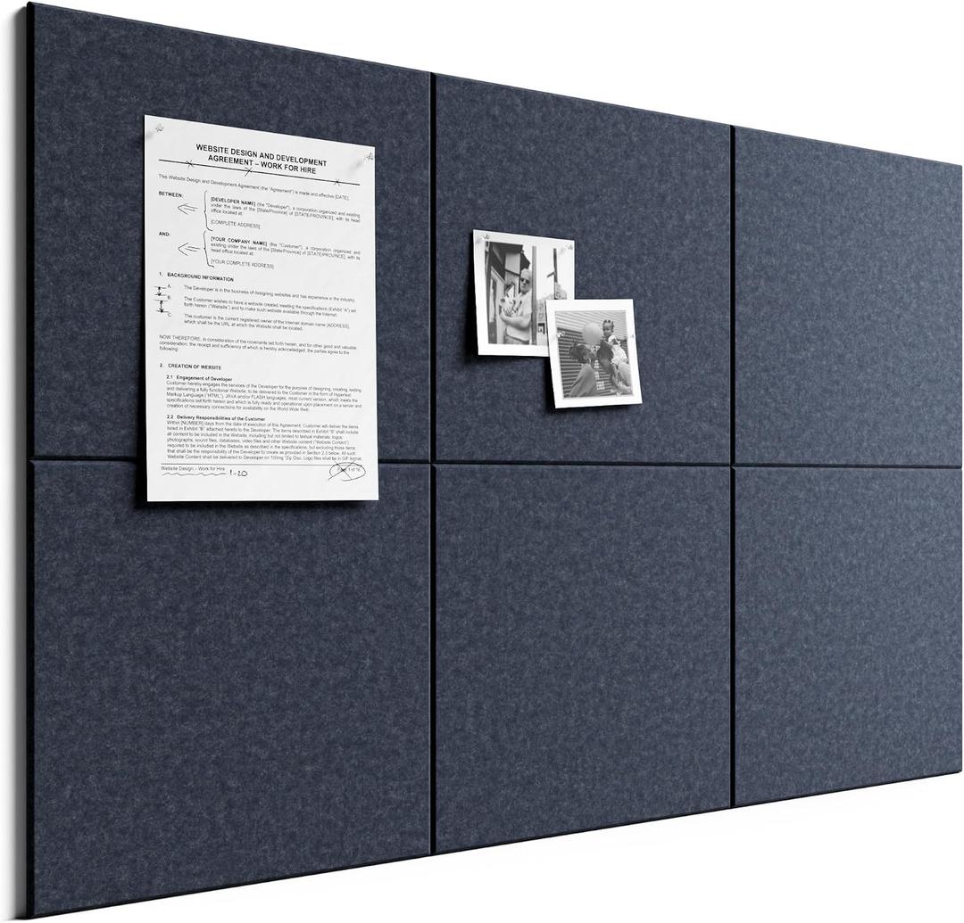 Bumusty Large Cork Board 36" x 24" Alternative - 6 Pack Felt Wall Tiles with 40 Safe Removable Adhesive Tabs, 30 Pushpins, Cork Boards for Walls Pin Board Bulletin Board Office Decor (Navy Blue)