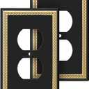 Pearled Frame Decorative Wall Plate Switch Plate Outlet Cover (Single Duplex 2PK, Black & Dark Golden)
