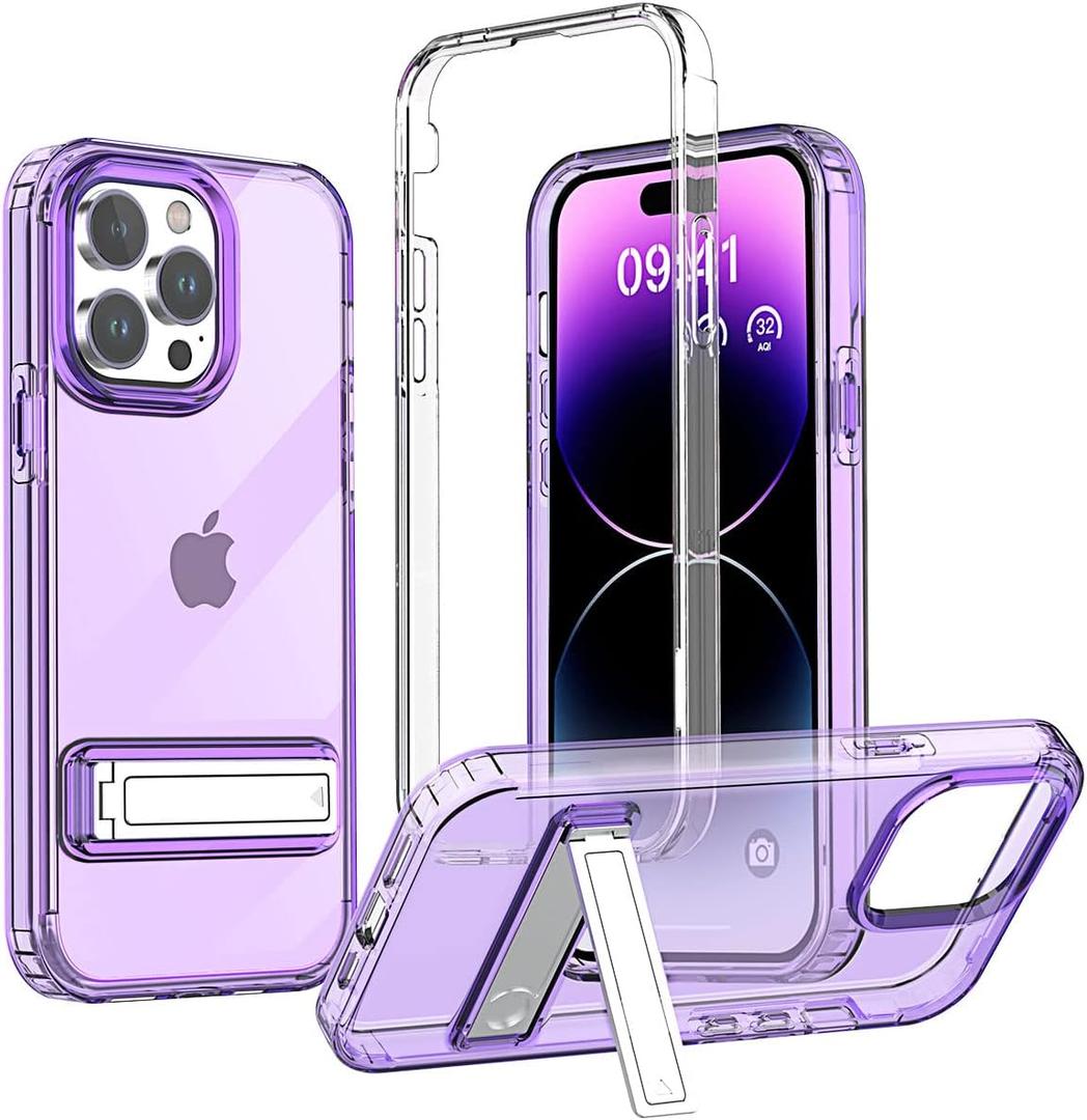 AICase Metal Kickstand Case for iPhone 14 Pro Max,Crystal Clear Non-Yellowing Slim Thin Shockproof Protective Phone Case for iPhone 14 Pro Max 6.7 Inch 2022