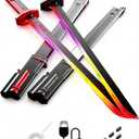 2 Pcs 31.5-inch Iridescent Lightsaber Blade with Hit-Sensitive Sound and Fog Effect | Type-C Charging | Perfect for Rave Parties, Cosplay, and Showcases (Black & Red Dual Pack)