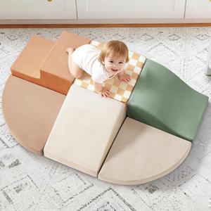Tiny Land Soft Foam Climbing Blocks for Toddlers, 6-Piece Baby Foam Climbing Blocks, Indoor Playground Climbing Toys, Ideal Gift for Kids Activity Crawling and Sliding Foam Play Set (Vintage), Small