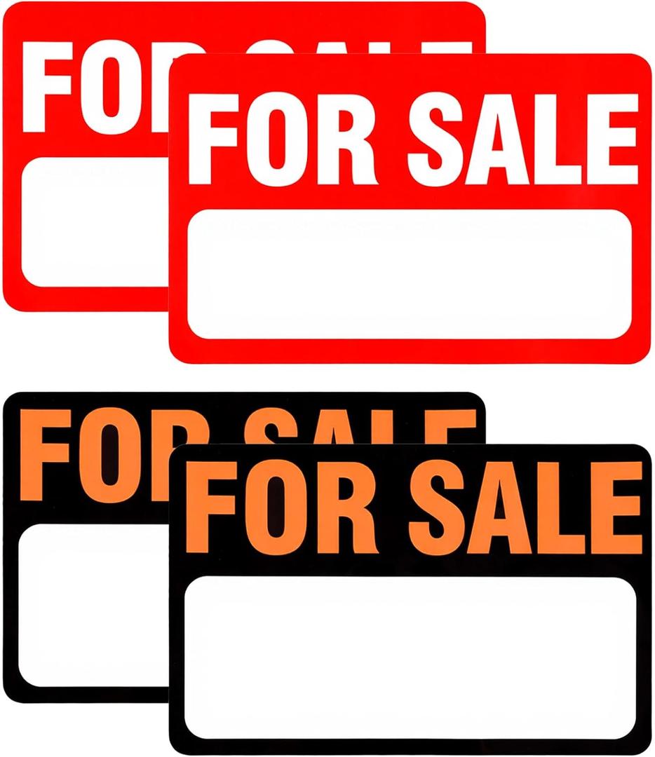 4Pcs For Sale Sign Car Sticker Self-Adhesive Vinyl Sale Sign Decal Indoor & Outdoor Advertising Signage for Houses Vehicles Advertising Commercial Boats Red Orange 12" x 8"