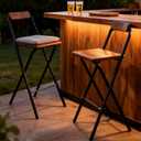Sintuff 2 Pcs Folding Bar Stool with Backrest 29.5 Inch Portable Tall Foldable Stool Chair Metal High Folding Bar Chair Wooden Seat for Bars, Kitchen, Outdoor Shop, Parties, Cafes Walnut Color