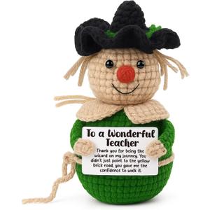 Inspirational Teacher Gift Crochet Scarecrow | Sentimental Thank You Present for Professor, Mentor - Handmade Keepsake for End of Year, Christmas, Graduation, Classroom Decor