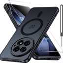 Matte Case for Oneplus 13R 5G with Screen Protector, Compatible with Magsafe,[Wrist Strap] Magnetic Shockproof Military Drop Protection Translucent Back Slim Bumper Phone Cover(Black)