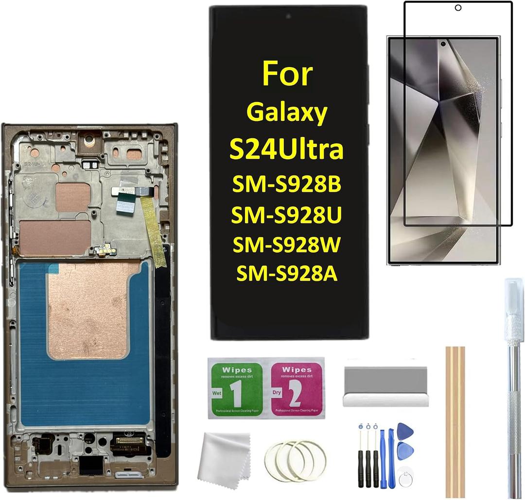 Galaxy S24 Ultra LCD Screen with Frame Replacement for Samsung Galaxy S24 Ultra SM-S928B SM-S928U SM-S928A LCD Screen Display Touch Digitizer with Frame+Tool (Gray/Violte)