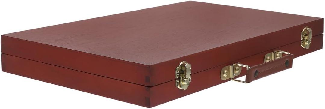 Art Supply Box, Portable Wooden Art Case with Locking Clasps and Handle, Handheld Artist Tool Storage Case, Wood Tool Box for Storing Paints, Stamps, Brushes, 14.5x10.4inch