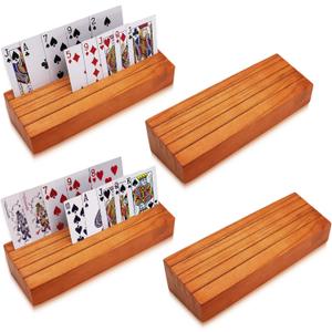 Card Holders for Playing Cards Holder Stand Wood Playing Card Holder for Kids Canasta Holder for Adults Seniors Card Deck Crowns Uno Games Set of 4(Orange)