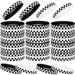 24 Pcs Racing Party Bracelets Checkered Racing Party Bracelets Silicone Plaid Pattern Wristbands Race Car Birthday Party Supplies Decorations for Racing, Race Car Party