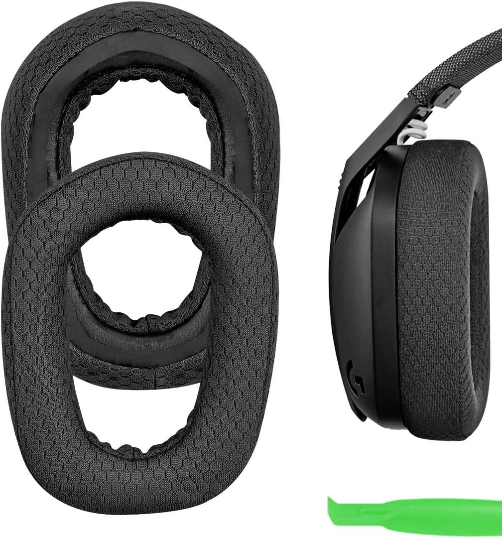 Geekria Comfort Mesh Fabric Replacement Ear Pads for Logitech G435 G335 Headphones, Ear Cushions with Video Guide (Black)
