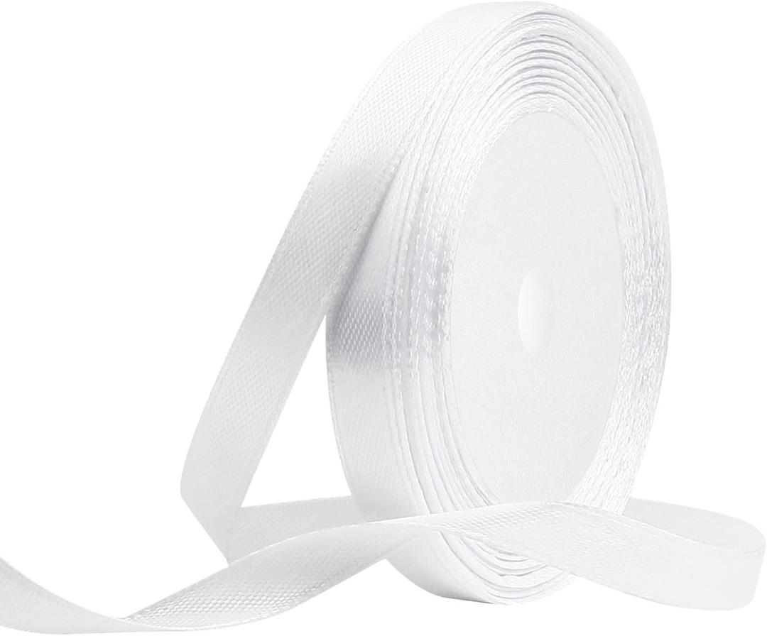 White Satin Ribbon, 3/8 Inches x 25 Yards Thin Silk Ribbons for Gift Wrapping, Crafts, Christmas Tree, Flower Bouquet, Wedding Gifts