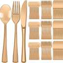 Minatee 150 Pieces Disposable Cutlery Set Plastic Silverware Heavy Duty Utensil Sets 50 Forks 50 Knives 50 Spoons for Home Office School Party Picnics Restaurant Outdoor Events(Coffee)