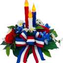 4th of July Decorations,Patriotic Floral Arrangement Centerpiece for Table, Red White and Blue Fake Flowers Fourth of July Taper Flameless Candles for Independence Day Home Decor,Memorial Day Dcor