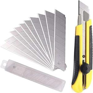 25MM Heavy Duty Utility Knife, Box Cutter with 10pcs SK-5 Retract Blades, Snap-Off Cutters with Rubber Grip for Cardboard, Boxes, DIY Crafts (1 Knife + 10 Blades)