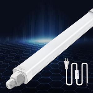 2FT Plug in LED Ceiling Light Fixture, 18W 2000LM Linkable Tube LED Light Bar for Room, 5000K Cool White IP65 Overhead Wall Closet Light for Workbench Kitchen Basement Garage Office
