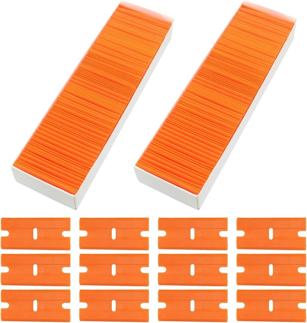 Litoexpe Double Edged Plastic Blades for Removing Decals Adhesive Residue Glass Cleaning (200, Orange)