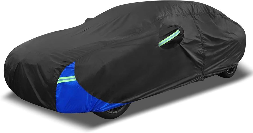 X AUTOHAUX 3L Car Cover Waterproof Snowproof All Weather for Car Outdoor Full Car Cover Rain Sun Protection Universal Fit for Sedan 178"-185"
