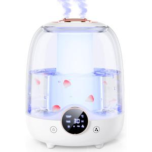 Humidifiers for Bedroom, 3L Tank for 30H 20dB Quiet Mist Time, Dual Nozzles, LED Lights, Smart Timer (2/4/8 Hours), Auto Shut-Off, Perfect for Baby and Large Rooms, (White)