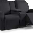 TAOCOCO Reclining Loveseat with Middle Console Slipcover, 4 Piece Polyester Fabric Stretch Loveseat Reclining Sofa Covers (Black, 2 Seat Recliner Cover with Console)