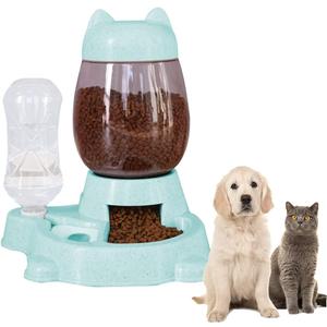 Automatic Cat & Dog Feeder Set - Self-Dispensing Food and Water Dispenser, Large Capacity (Green)
