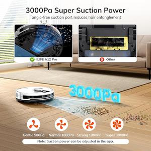 ILIFE A12 Pro Robot Vacuum and Mop Combo, Self Emptying Station for 60 Days, LiDAR Navigation, Home Mapping, No-Go Zones, 2.4G WiFi/App/Alexa/Remote Control, for Hard Floors, 110V, White