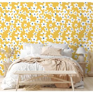 HAOKHOME Yellow Peel and Stick Wallpaper Floral Yellow/White/Blue Removable Wall Paper for Bedroom Bathroom Textured Stick on Contact Paper 17.7in x 32.8ft