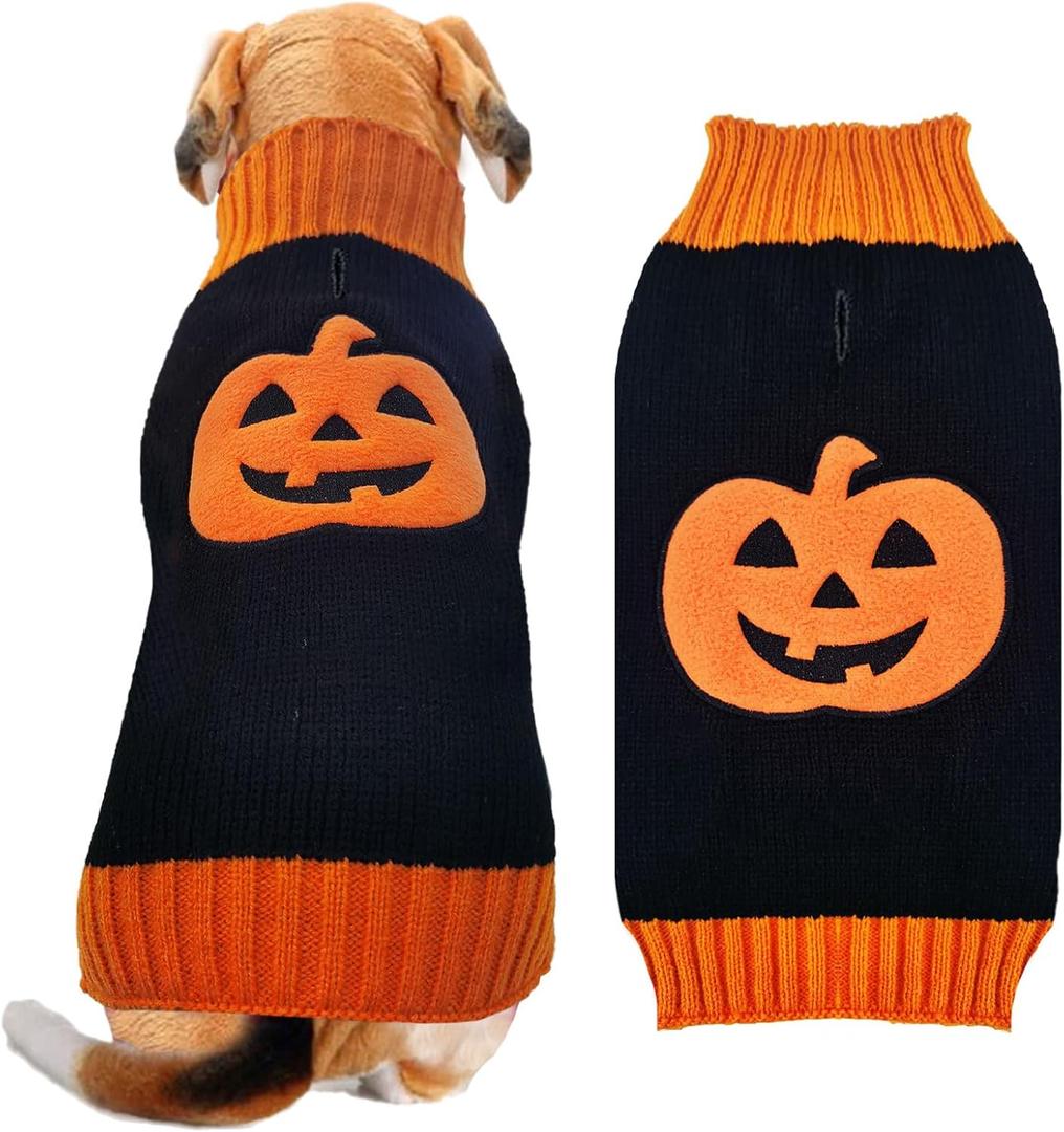 Dog Halloween Sweater Pumpkin Halloween Dog Cat Costumes with Leash Hole Puppy Turtleneck Knitwear for Small Midum Large Dogs Winter Warm Pet Clothes Funny Holiday Party Outfit (Black,XXL)