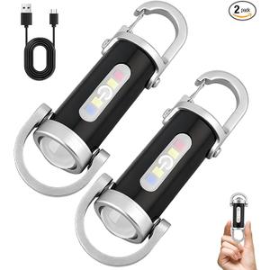2pcs Portable Rechargeable Bright Keychain Flashlight, TypeC USB Mini LED Light Keychains Flashlight, Phone Charger Keychain 7 Lighting Modes for Camping, Searching, Walking and Hiking