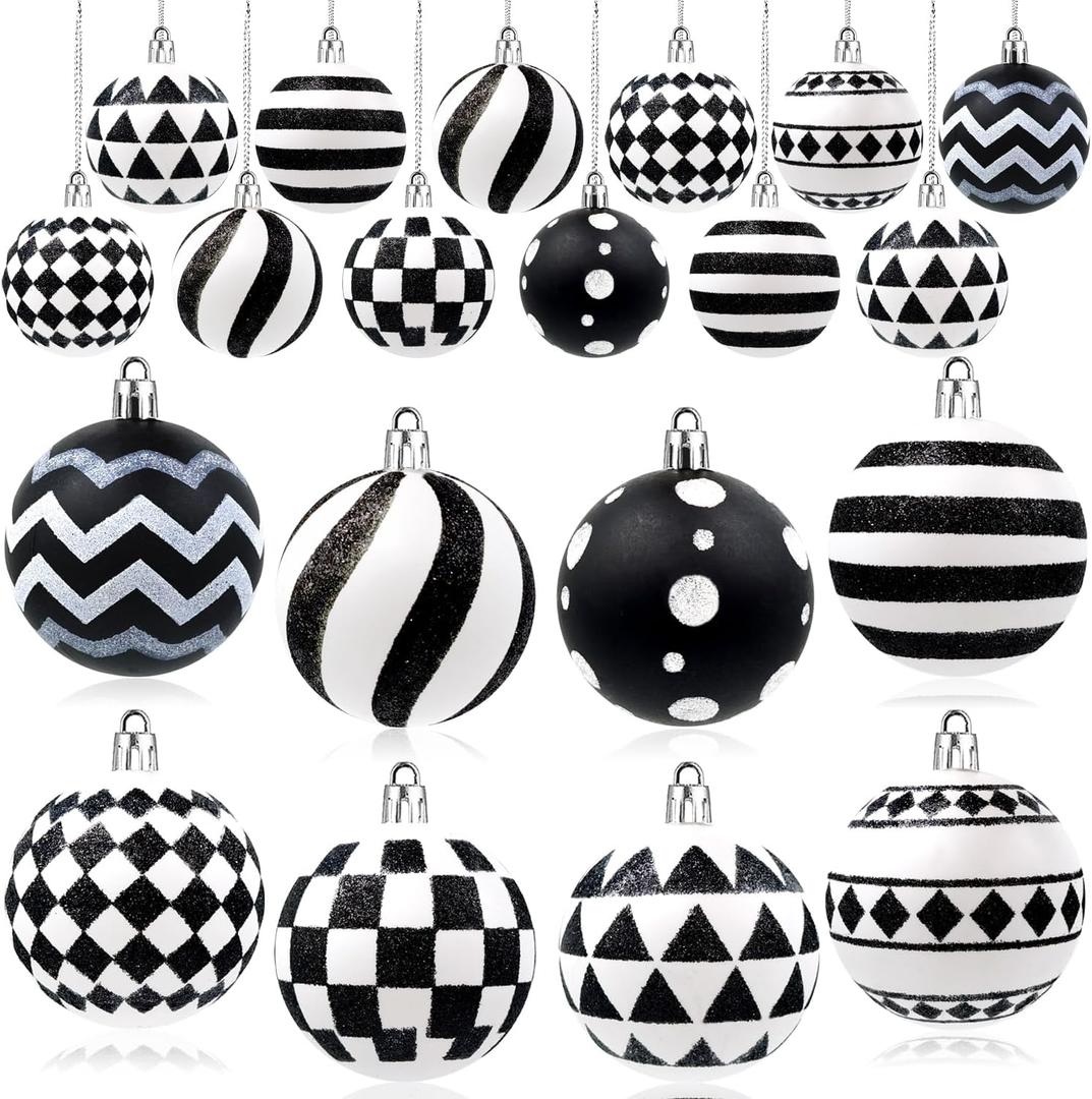 24 Pieces Christmas Polka Dot Ornaments Black and White Winter Balls Farmhouse Christmas Ball Ornaments Black and White Checkered Ball Ornament for Holidays Party Events Tree Decoration