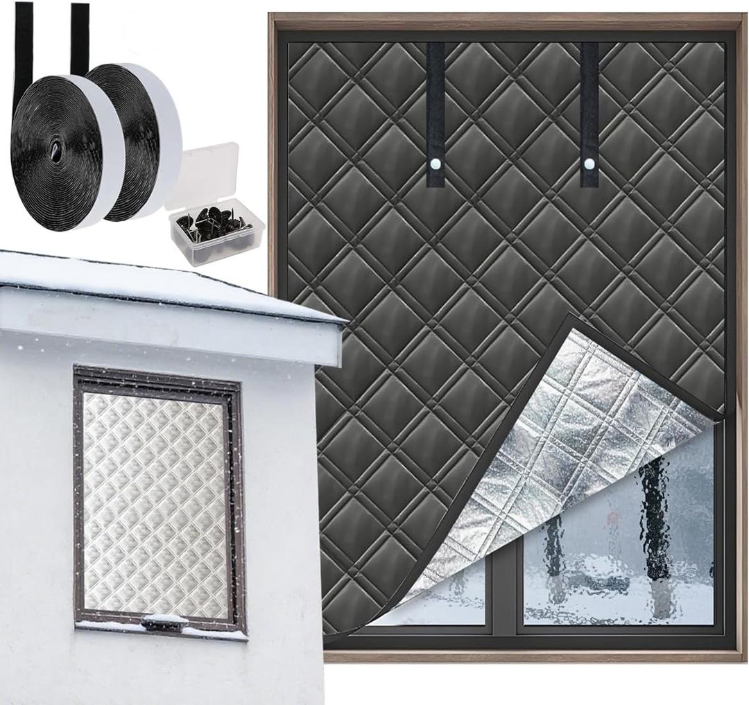 Window Insulation kit for Winter,Max Adjustable to 67 * 59",3 Layer Thickened Heat-Insulating Window Cover,Velcro Curtains for Cold Blocker for Window is Suitable for Any Windows in attics,Rooms,RVs