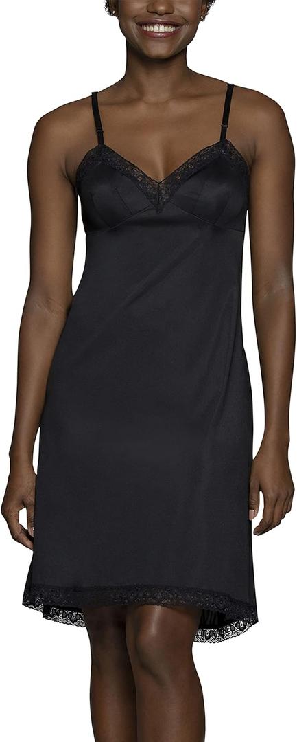 Vanity Fair Women's Anti-Static Nylon Full Slips for Under Dresses (S-5XL) (Large, Lace - 24" - Black)