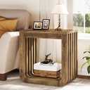Tribesigns Side Table, Farmhouse Narrow End Table with Slatted Open Frame, Wooden Rustic Accent Sofa Side Table, Small Nightstand for Living Room Bedroom Small Spaces, Brown