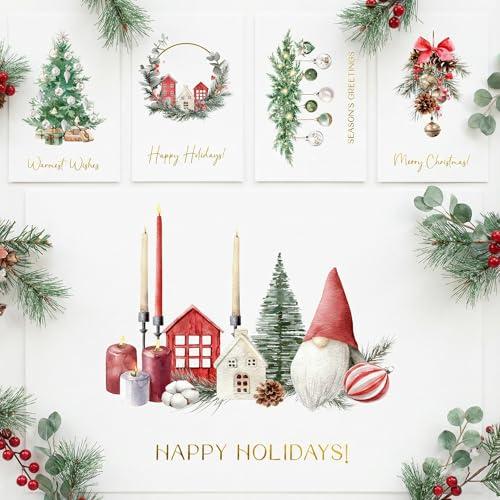 ZICOTO Beautiful Christmas Cards Set of 20 with Watercolor Designs - Incl. Bulk Envelopes, Matching Stickers And Storage Box - Perfect to Send Warm Holiday Wishes to Friends and Family