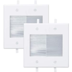 2 Gang Brush Wall Plate White Built in Low Voltage Mounting Bracket for Cables Pass Through 2 Pack